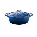 Cratita fonta emailata cu capac ovala 29cm Blue
