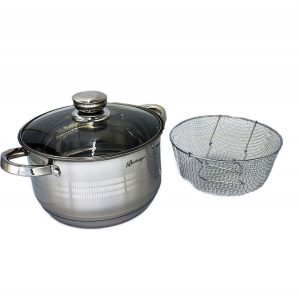 Cratita inox de prajit cartofi cu capac sticla 3 piese