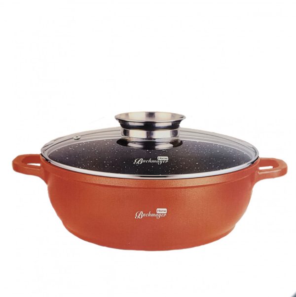 Cratita plata antiaderenta cu capac sticla 28cm bronz