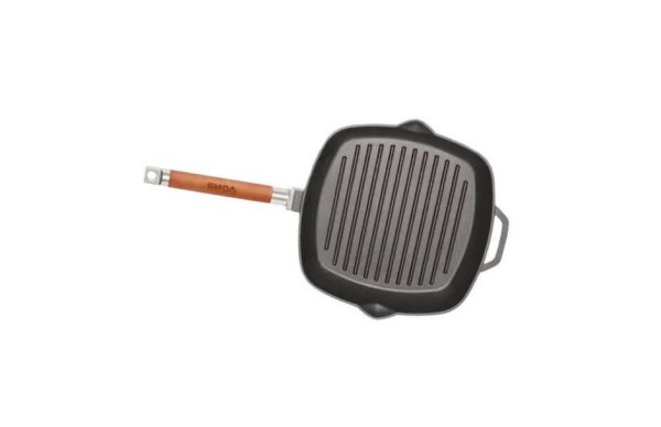 Tigaie-grill fonta cu maner lemn detasabil 28*28cm
