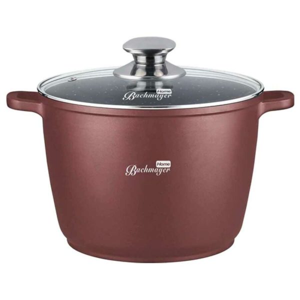 Oala acoperita cu marmura si capac sticla 28cm burgundy
