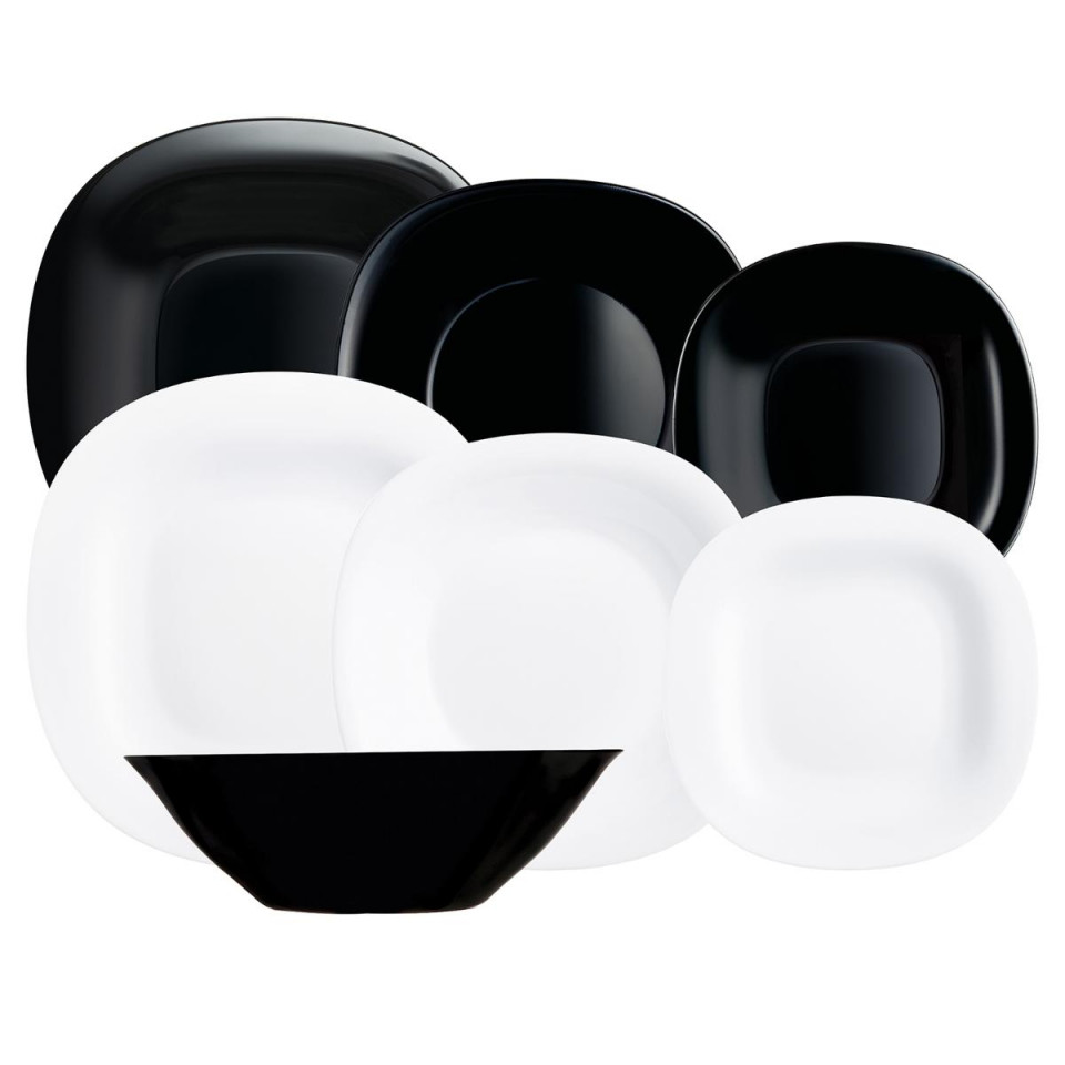 Set serviciu de masa Luminarc Carine, 19 piese, Alb/Negru