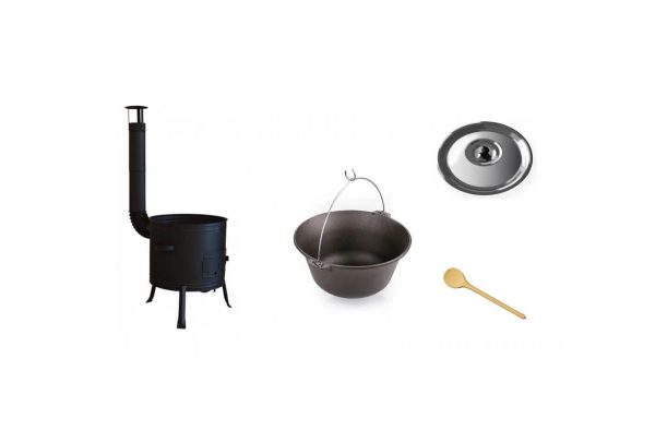 Set ceaun fonta 10,8lit. cu soba 31cm, lingura de lemn 40cm si capac