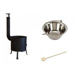 Set ceaun inox 30lit. tip gros cu soba 45cm si lingura de lemn 60cm