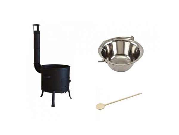 Set ceaun inox 10lit. tip gros cu soba 36cm si lingura de lemn 40cm