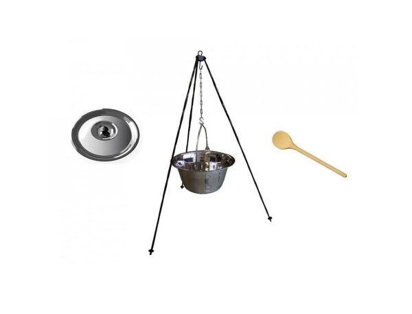 Set ceaun inox 15lit. tip gros cu suport 1,2m, lingura de lemn 40cm si capac