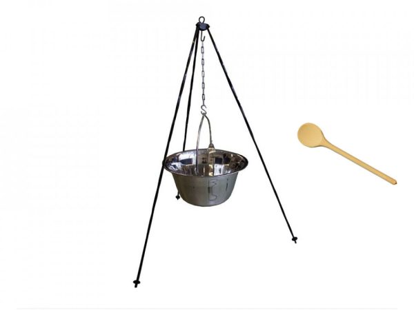 Set ceaun inox 15lit. tip gros cu suport 1,2m si lingura de lemn 40cm
