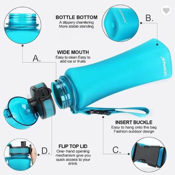 Sticla apa slim Uzspace Tritan, fara BPA cu capac 700ml albastru - imagine 2