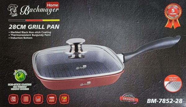 Tigaie grill antiaderenta cu maner 28*28cm burgundy - imagine 2
