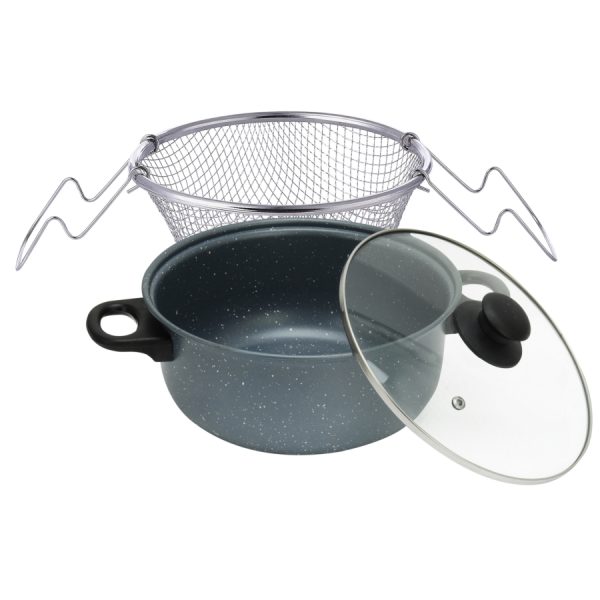 Cratita non stick cu sita si capac de  sticla de prajit cartofi - imagine 2