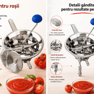 Presă / pasator inox pentru pește și roșii, 24 cm, cu 3 site – Emanuel