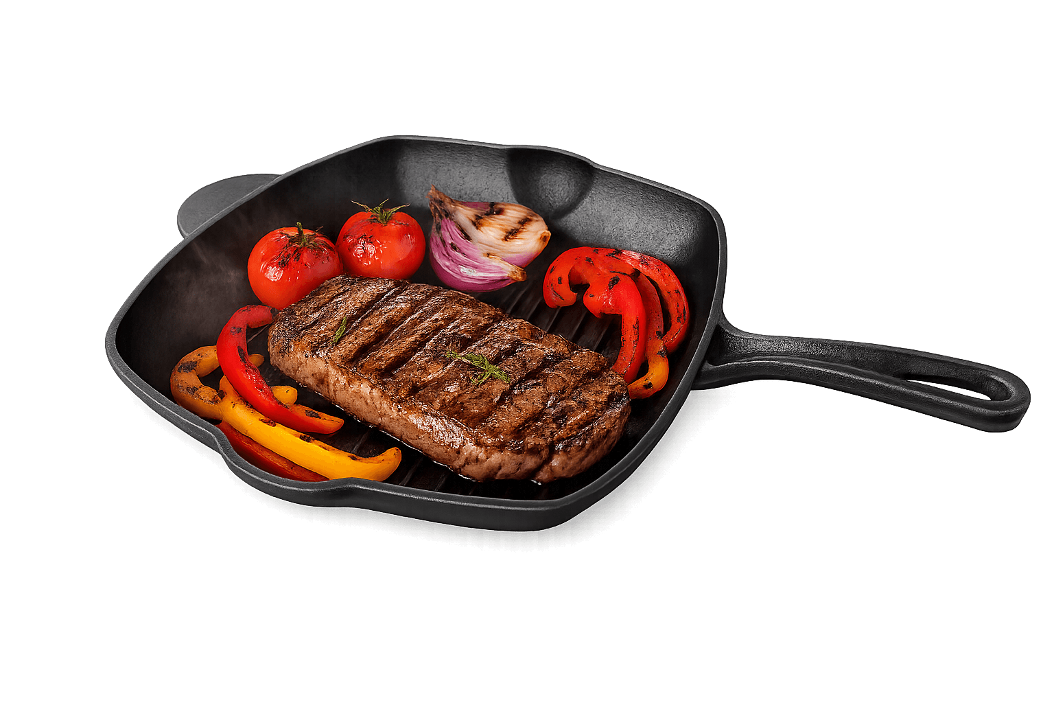 Tigaie grill din fontă cu cioc, tratată, 26 x 26 cm