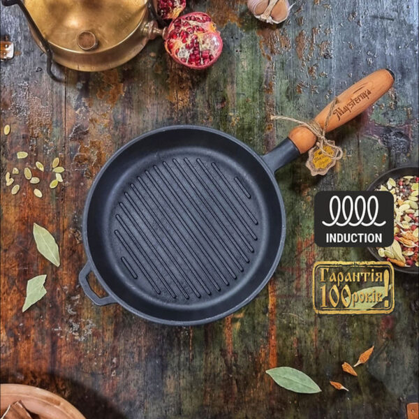 Tigaie de grătar din fontă cu mâner din lemn detasabil, 1.8 litri, 24x4 cm