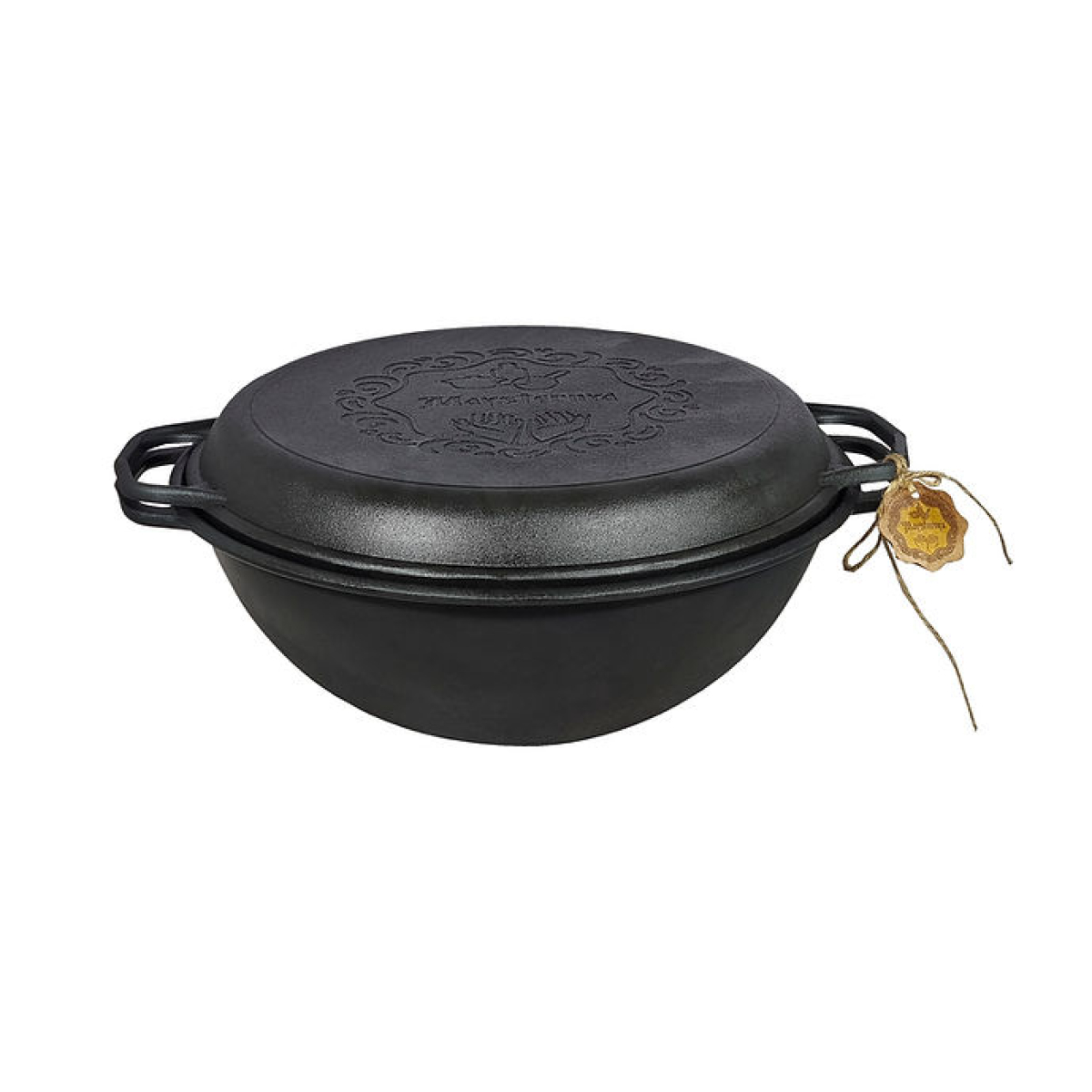 Wok din fontă cu capac, 8 litri, 34 cm
