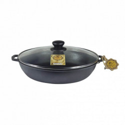 Cratita fonta pentru prajit cu capac sticla 28x6cm
