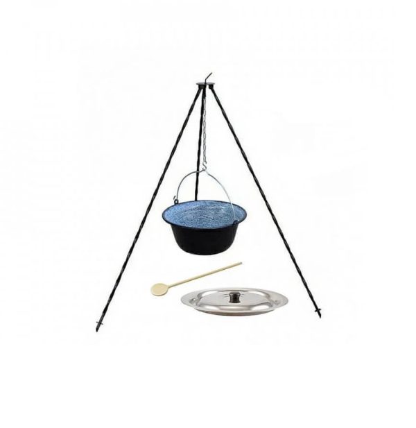 Set ceaun emailat 13lit. cu suport 1,2m, lingura de lemn 40cm si capac
