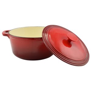Cratita fonta emailata cu capac 20cm rosu