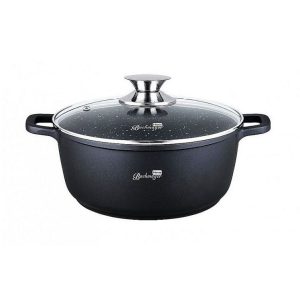 Cratita antiaderenta cu capac sticla 28cm negru