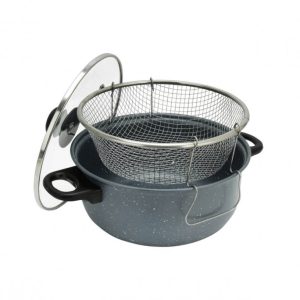 Cratita non stick cu sita si capac de  sticla de prajit cartofi