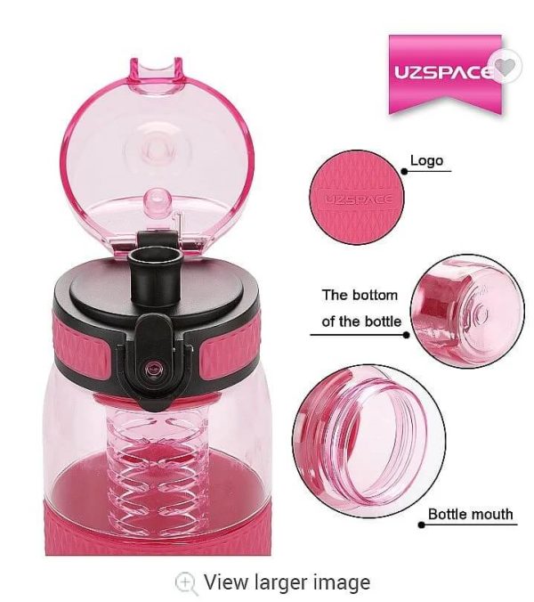 Sticla apa Uzspace Tritan, fara BPA cu capac 700ml roz - imagine 2