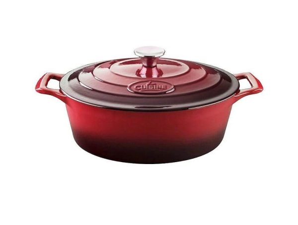 Cratita fonta emailata cu capac ovala 29cm RED
