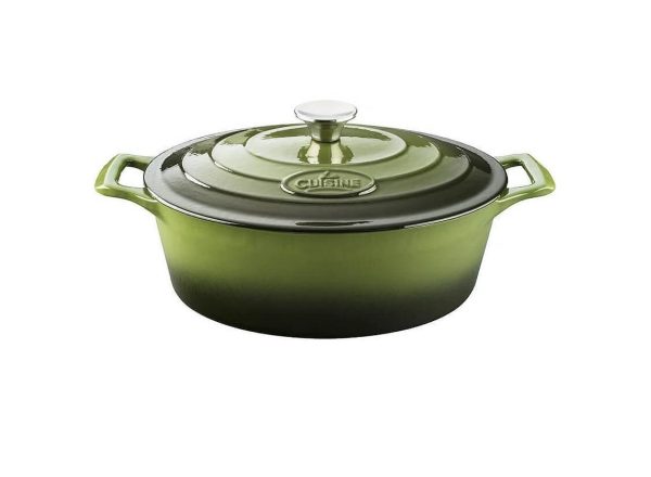 Cratita fonta emailata cu capac ovala 29cm Green
