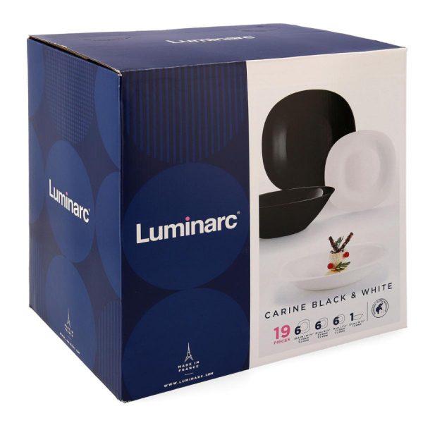 Set serviciu de masa Luminarc Carine, 19 piese, Alb/Negru