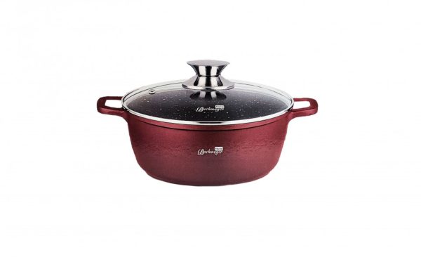 Cratita adanca cu pereti grosi 44cm, burgundy+ capac sticla