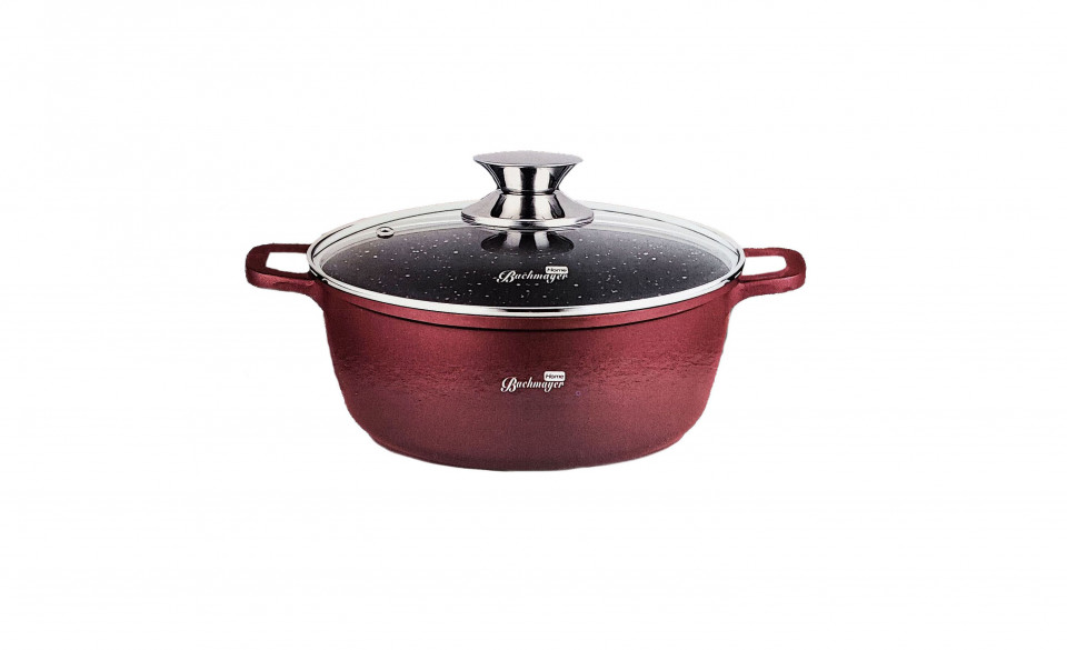 Cratita adanca cu pereti grosi 44cm, burgundy+ capac sticla