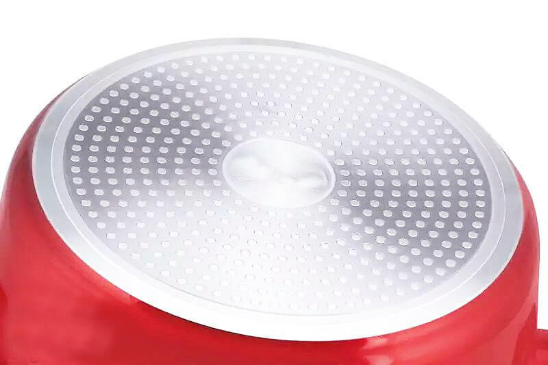 Cratita cu pereti grosi din aluminiu antiaderent cu inductie si capac de sticla 22cm 2.6L Red Line