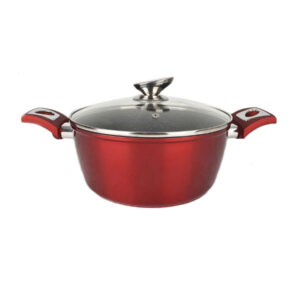 Cratita cu pereti grosi din aluminiu antiaderent cu inductie si capac de sticla 24cm 4.5L Red Line