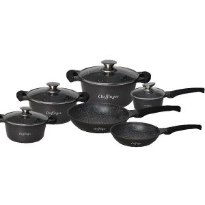 Set de vase Cheffinger 10 bucati cu strat antiaderent Black