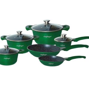 Set de vase Cheffinger 10 bucati cu strat antiaderent Verde