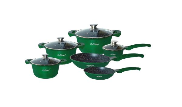 Set de vase Cheffinger 10 bucati cu strat antiaderent Verde
