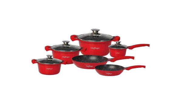 Set de vase Cheffinger 10 bucati cu strat antiaderent Red