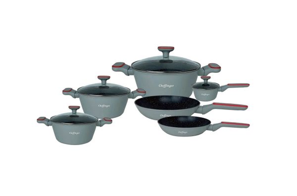 Set de vase Cheffinger 10 bucati cu strat antiaderent Grey