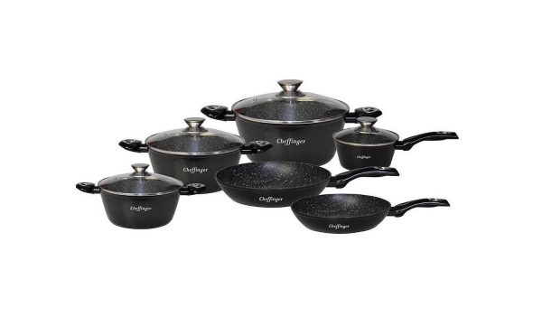 Set de vase Cheffinger 10 bucati cu strat antiaderent Negru