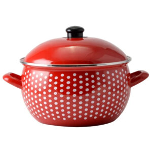 Oală emailată cu capac, roșie cu buline – 22 cm, 4,8 L
