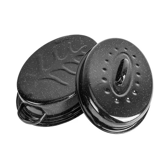 Tavă pentru rață emailată cu capac – 37×26 cm, 3,5 litri (negru)