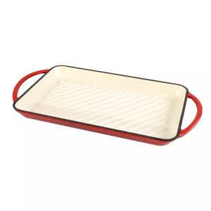 Tava Grill din Fontă Emailată  33x21,5 cm, Roșie