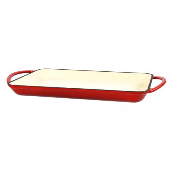 Tava Grill din Fontă Emailată  33x21,5 cm, Roșie Resigilat - imagine 4