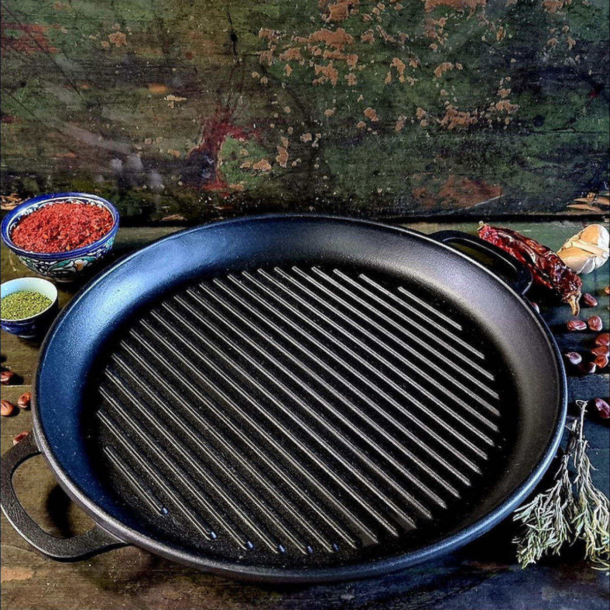 Wok din fontă, ceaun din fontă cu capac de grătar din fontă, 8 litri, 34 cm