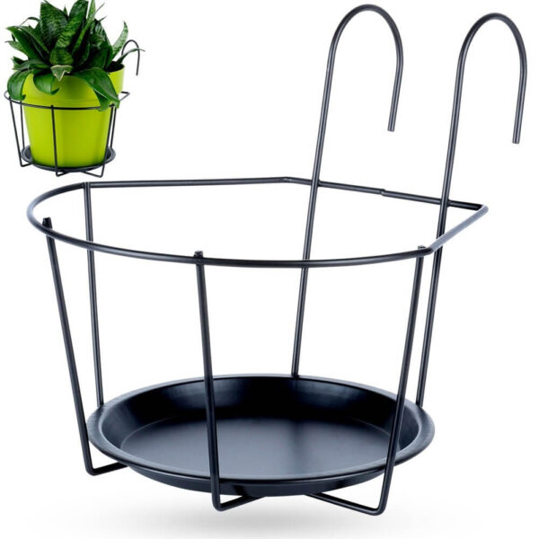 Suport Metalic pentru Ghivece de Balcon - Negru 29×22×24 cm