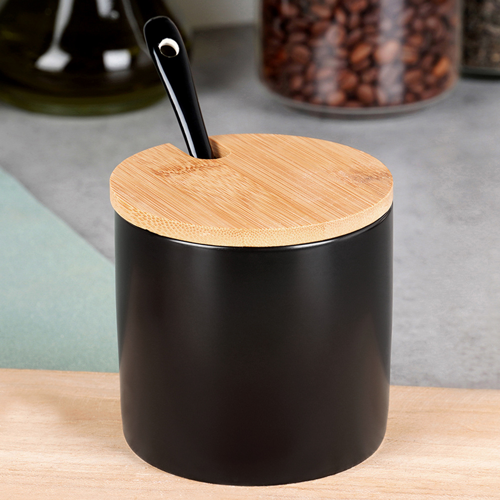 Bol pentru zahăr din ceramică si bambus negru - 250ml