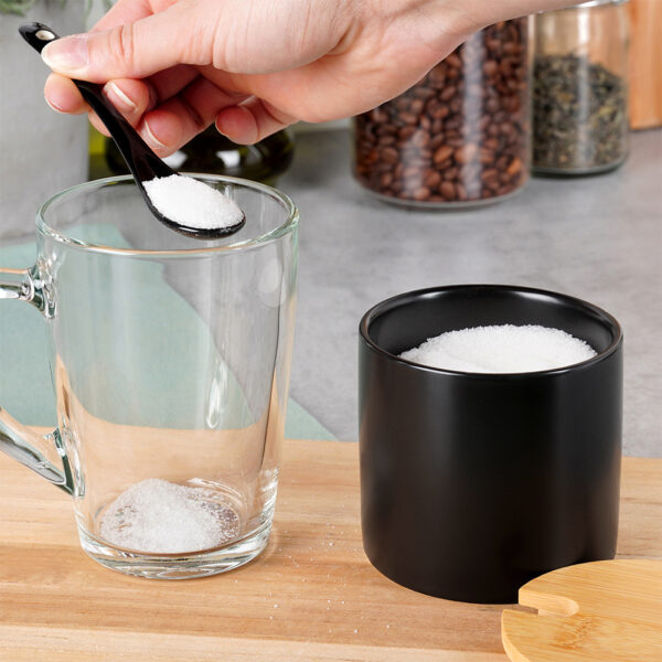 Bol pentru zahăr din ceramică si bambus negru - 250ml - imagine 3