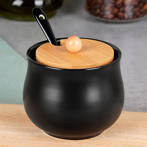 Bol pentru zahăr din ceramică si bambus negru 9x9cm - 250ml - imagine 2