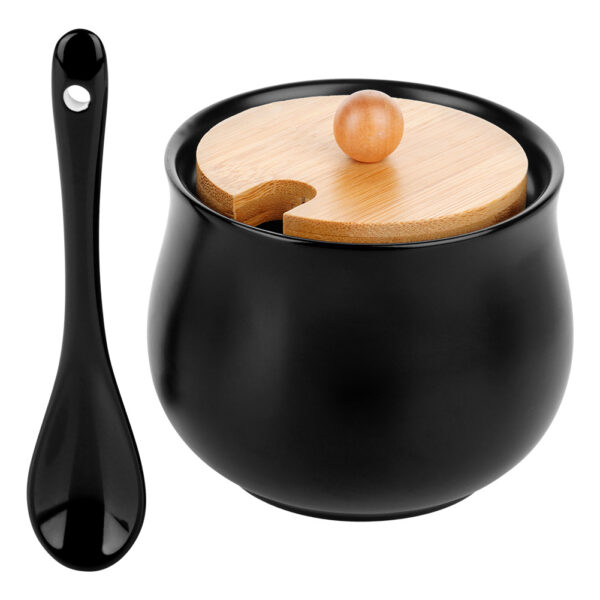 Bol pentru zahăr din ceramică si bambus negru 9x9cm - 250ml