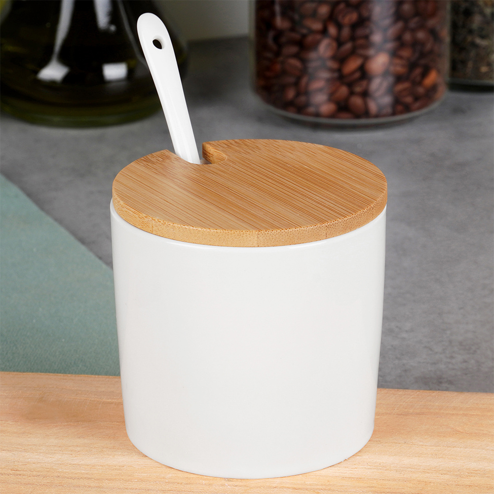 Bol pentru zahăr din ceramică si bambus alb - 250ml