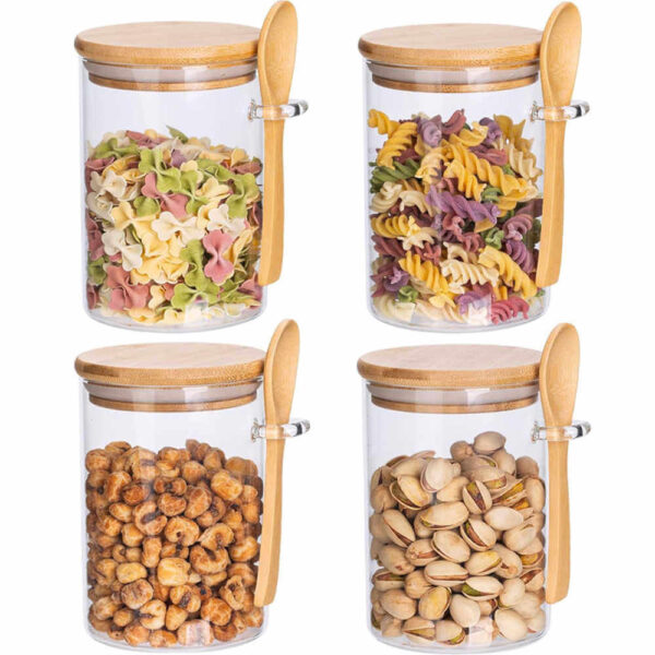 Set premium 2 recipiente din sticlă borosilicată cu capac din bambus și linguriță – 550 ml - imagine 7