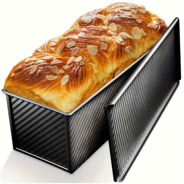 Formă de copt pâine antiaderentă cu capac, culoare auriu roz - 1000g - imagine 5